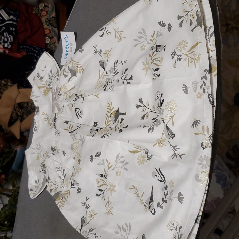 CURATED BY RUA'H KIBRIYA: Bird Design Lined Girl's Dress W/Gold Accentsx